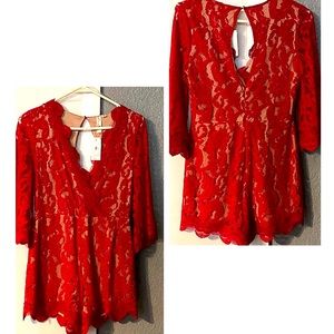 Brand New/Never Worn! Red, Lace Romper One-Piece shorts.
